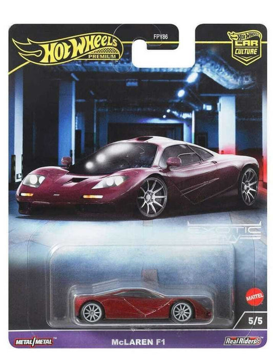 Hotwheels Exotic Envy McLAREN F1 Imported Premium Card Art 1:64 Scale