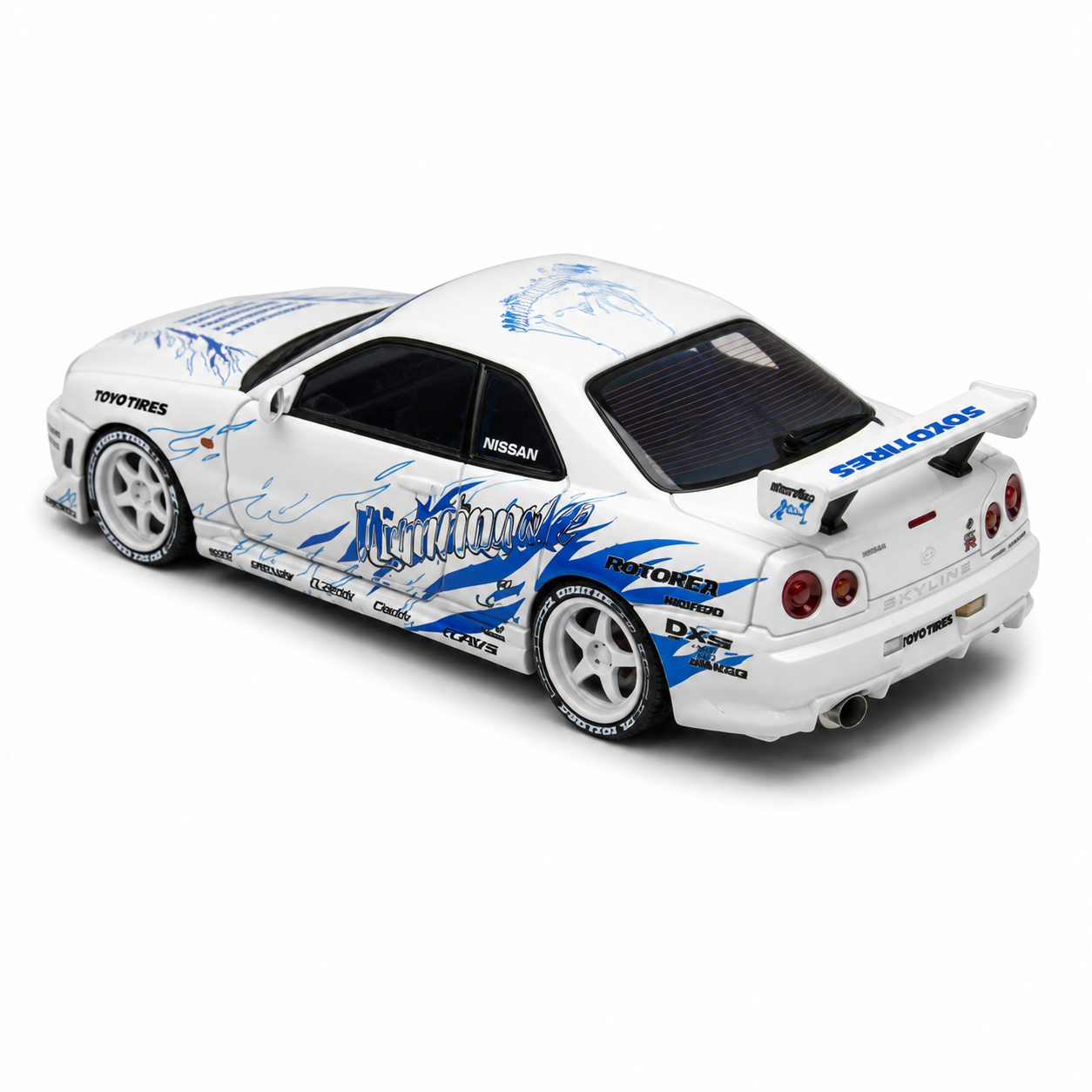 Time Micro Skyline GTR R34 Nightingale White Blue 1:64 Scale Diecast Model Car