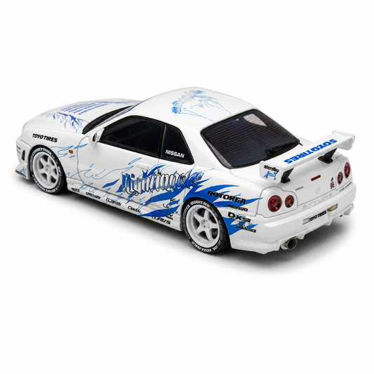 Time Micro Skyline GTR R34 Nightingale White Blue 1:64 Scale Diecast Model Car