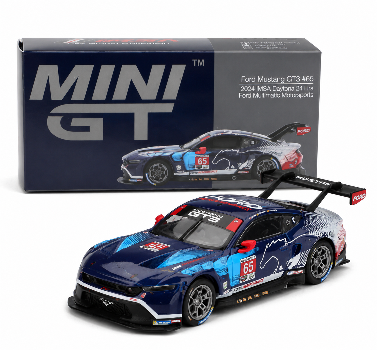 Ford Mustang GT3 #65 Ford Multimatic Motorsports 2024 IMSA Daytona 24 Hrs 1:64 Scale Model Car - Mini GT