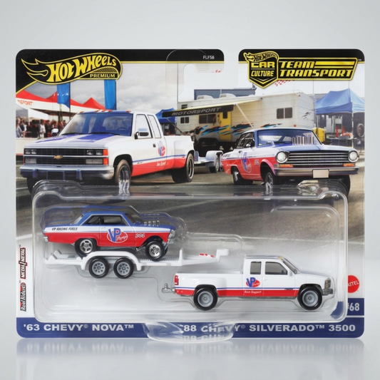 Hot Wheels TEAM Transport 63 Chevy NOVA Silverado + 88 Chevy Silverado