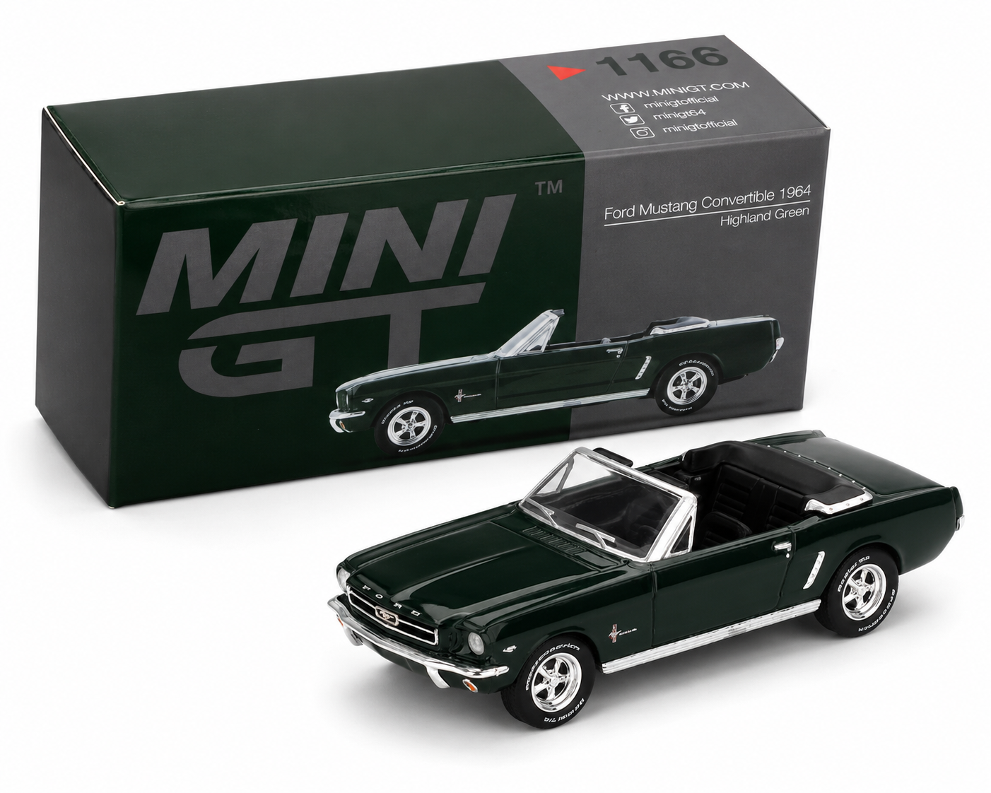 Mini GT #1166 Ford Mustang Convertible 1964 Highland Green LHD 1:64 Scale